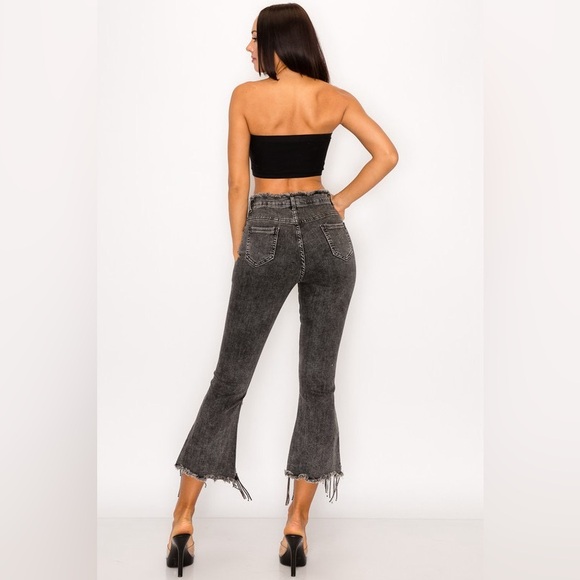 Rhinestone Fringe Jeans with Frayed Waist - Picture 3 of 3